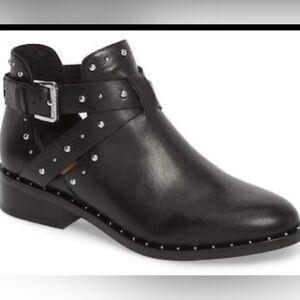 Halogen Black Leather Studded Ankle Boots